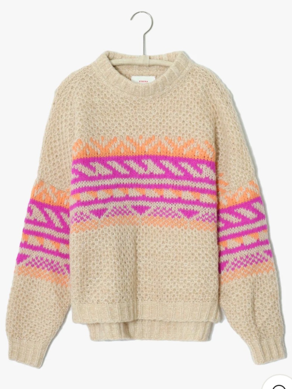 Xirena Beige Knit Sweater with Pink & Orange Fair Isle Stripe